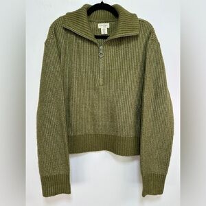 Jessica Simpson | Olive Green Half Zip Rib Knit Cropped Sweater Size XL